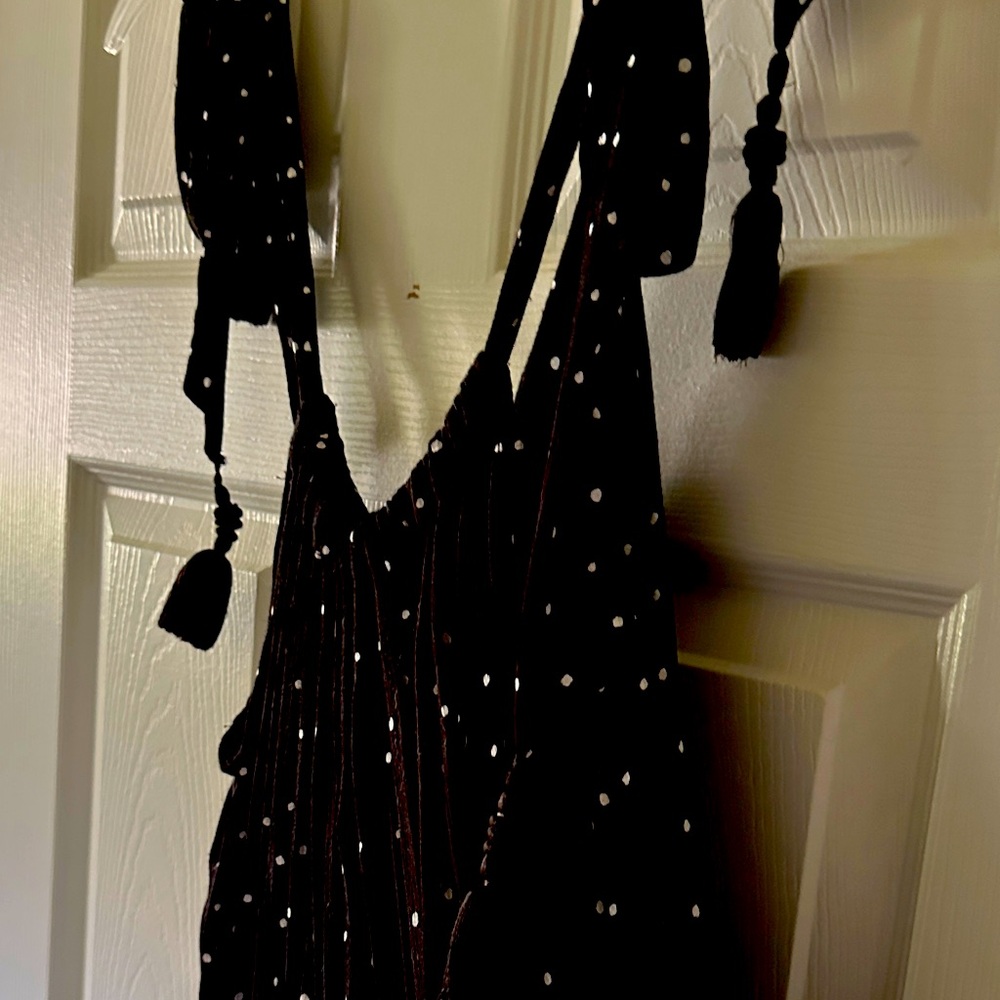 Free People Elegant Black Polka Dot and Floral Dress EUC